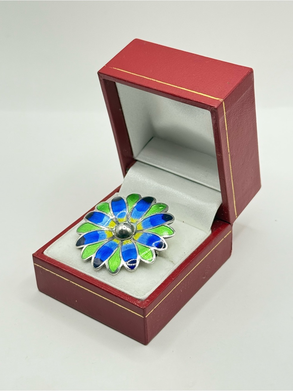 Blue and Green Floral Enamel Brooch - Women's jewelry Sterling silver 925 - Picture 3 of 7